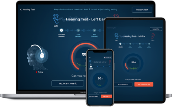 Image of Nations Hearing's digital hearing test placed in laptop, iPad and smartphone