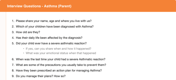 Interview Questions - Asthma (Parent)
